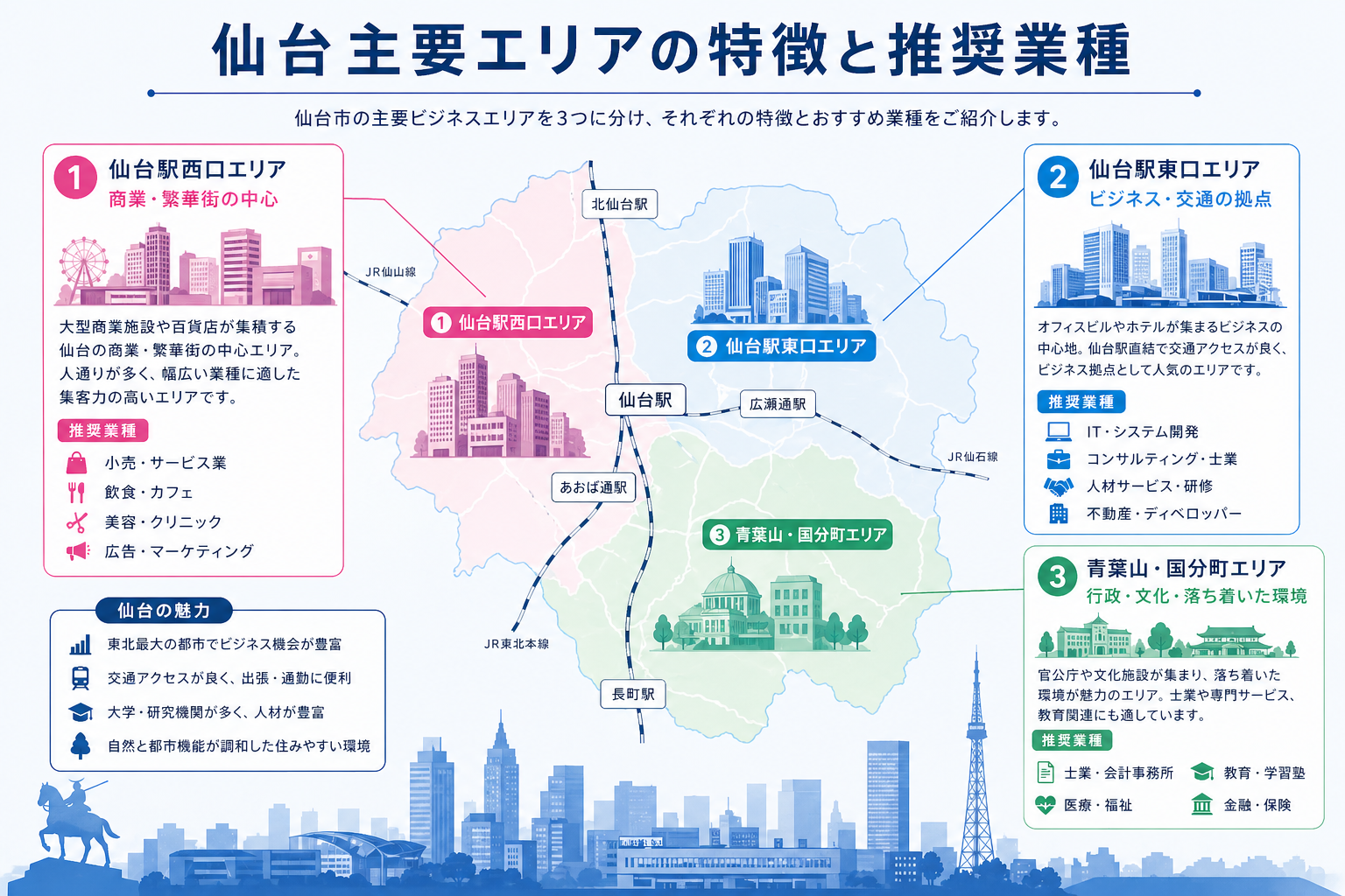 仙台主要エリア（仙台駅前・青葉通）の特徴
