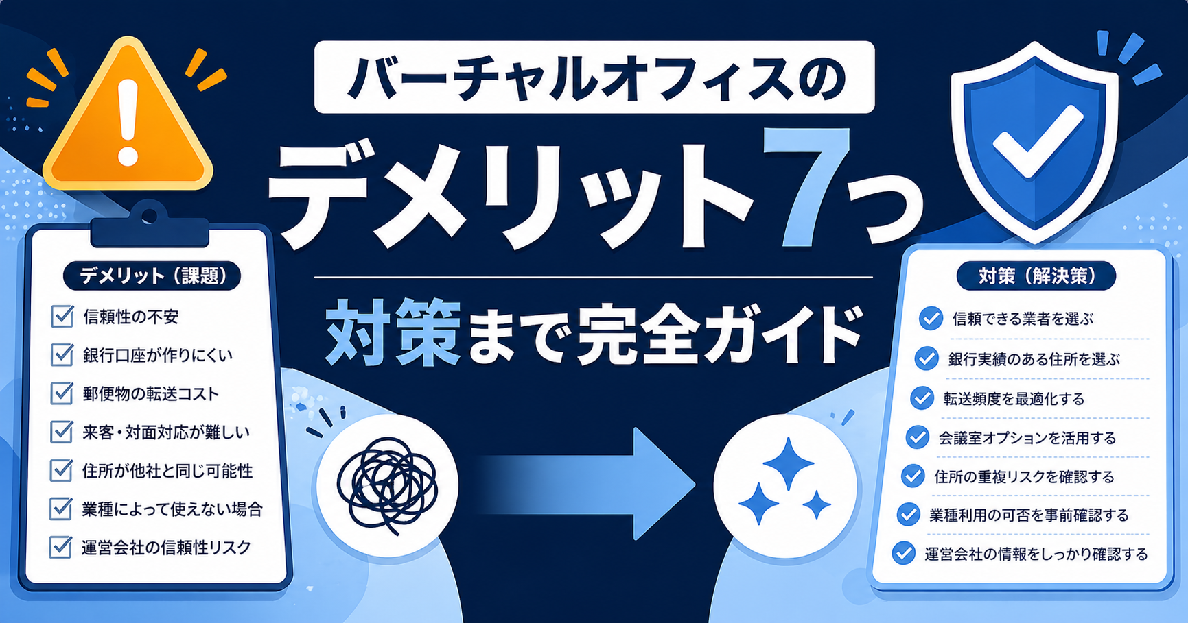 バーチャルオフィスのデメリット7つと対策を解説するアイキャッチ