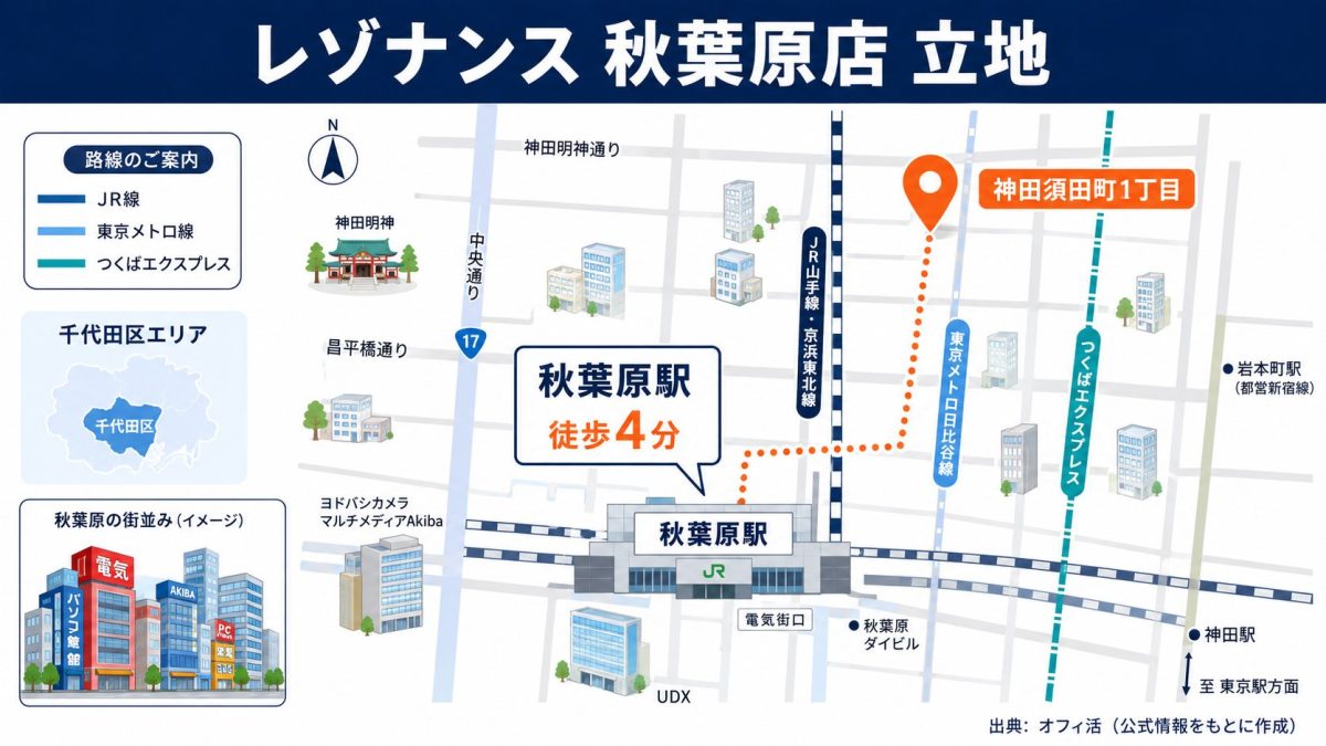 レゾナンス秋葉原店の立地(千代田区神田須田町・秋葉原駅徒歩4分)
