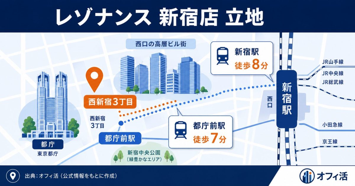 レゾナンス新宿店の立地(西新宿・新宿駅徒歩8分)